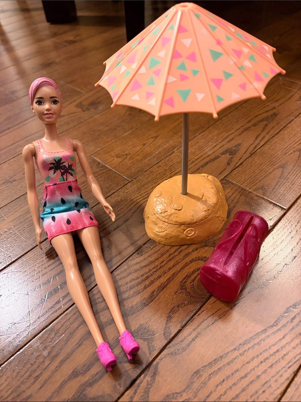 🔥 2/$30 - Fashion Doll Beach Accessory Set - Pink Umbrella & Pink Shoes